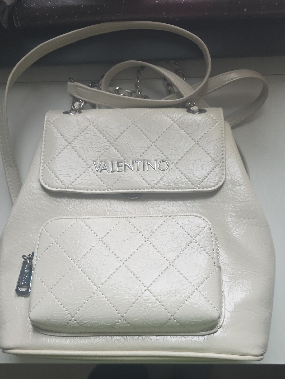 Valentino Ivory Quilted Leather Shoulder Bag and Backpack  Silver Chain Strap